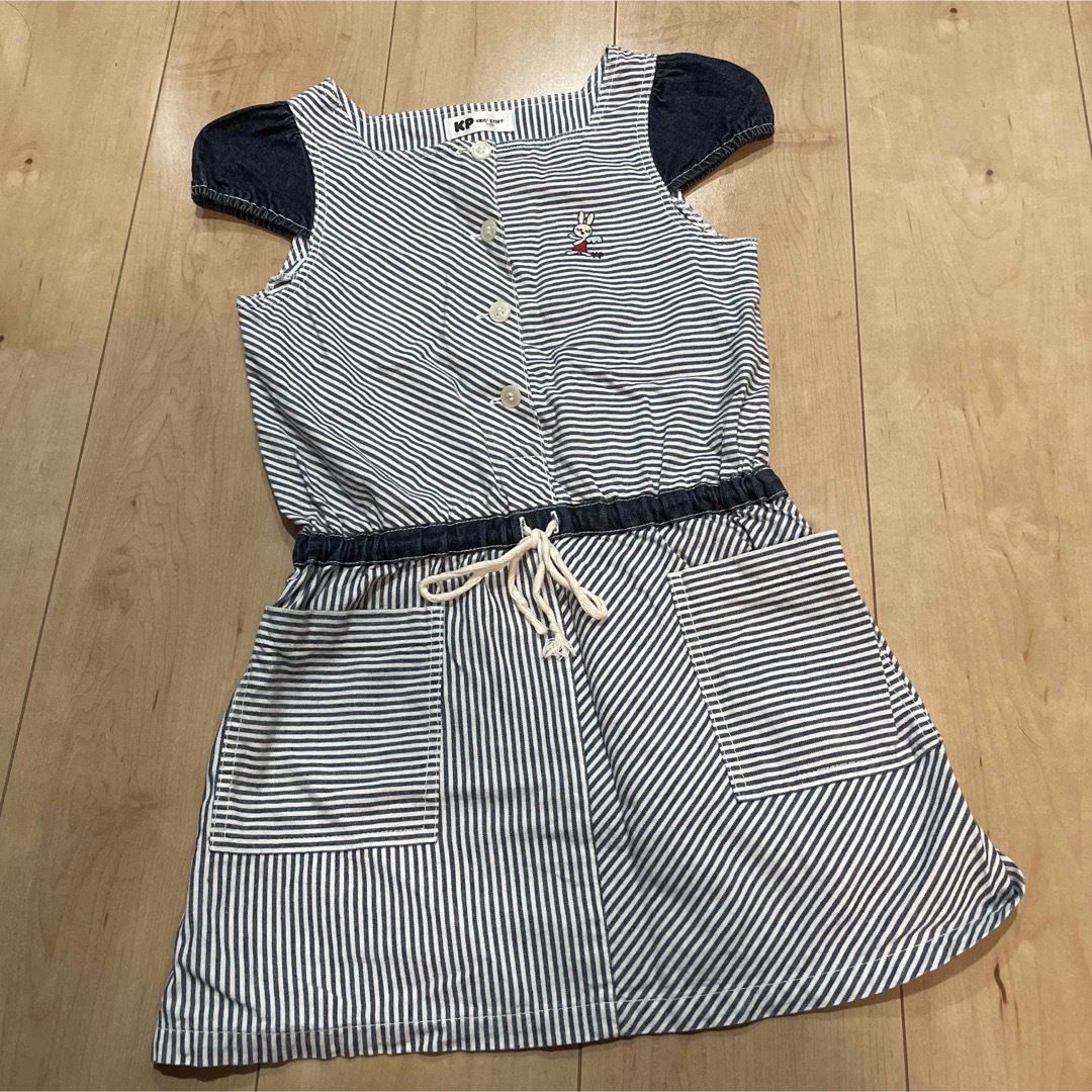 110cm KP ボーダー　デニム　半袖ワンピース☆ キッズ/ベビー/マタニティのキッズ服女の子用(90cm~)(ワンピース)の商品写真