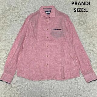 PRANDI 春夏 リネン100% ホリゾンタルカラー シャツ サイズL ピンク(シャツ)
