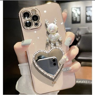 iPhone15 iPhoneケース うさぎ ピンク ハートミラー 鏡 韓国(iPhoneケース)