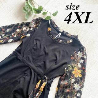 4XL 大きいサイズ ワンピース ドレス 異素材ワンピース 花柄 結婚式 韓国(ロングワンピース/マキシワンピース)