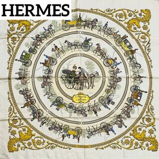 エルメス(Hermes)の★HERMES★ スカーフ カレ90 ロンシャンへの散歩 ベージュ(バンダナ/スカーフ)