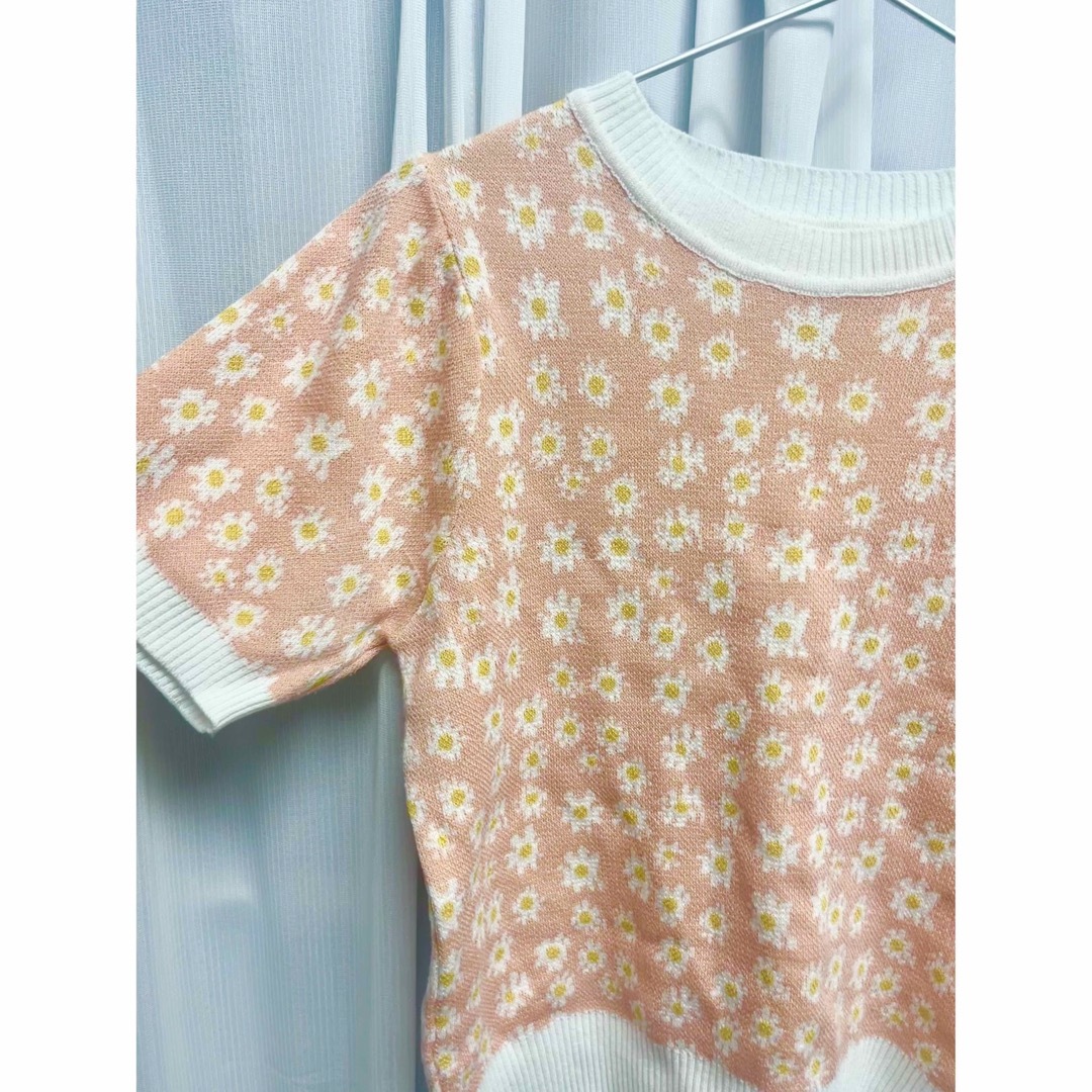 WC(ダブルシー)のWC ダブルシー フラワー半袖ニット 花柄 ピンク メンズのトップス(Tシャツ/カットソー(半袖/袖なし))の商品写真