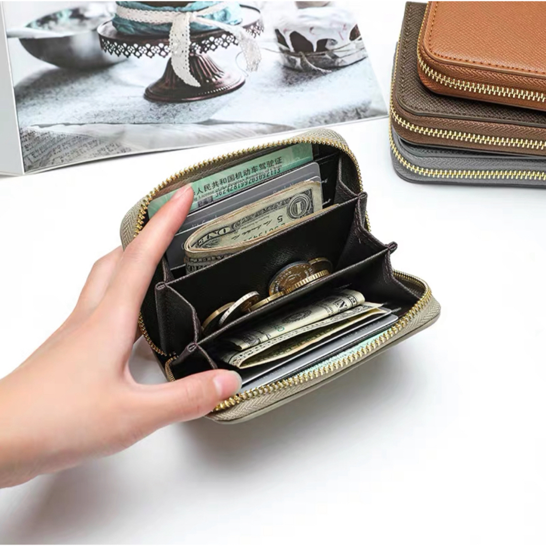 コインケース カードケース 財布 ミニ財布 小銭入れ グレー ミニ ウォレット レディースのファッション小物(財布)の商品写真