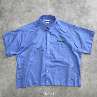 "remake" blue cut-off work shirt. 半袖 青 夏(シャツ)
