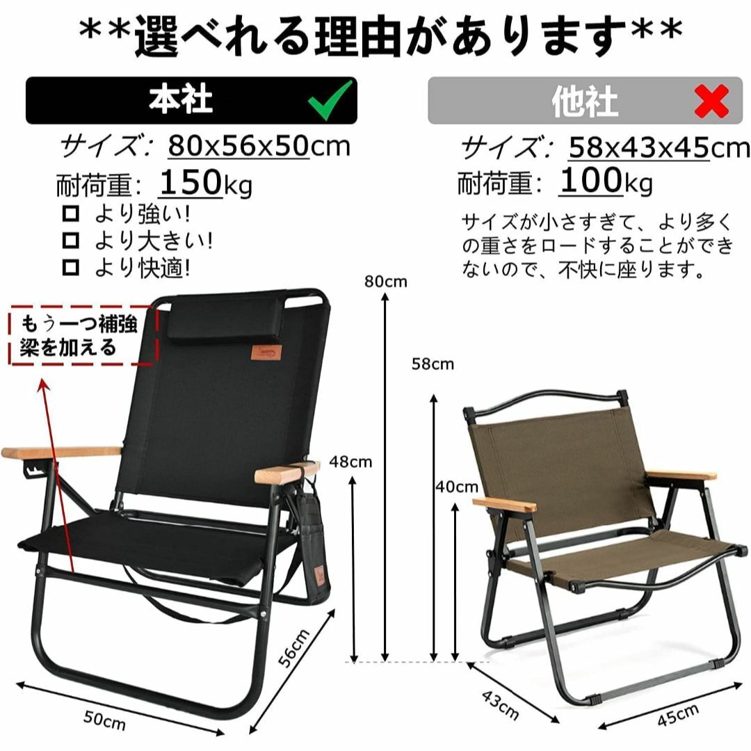 【色: ベージュ-C】アウトドア チェア キャンプ 椅子 4段階調節 フォールデ スポーツ/アウトドアのアウトドア(テーブル/チェア)の商品写真