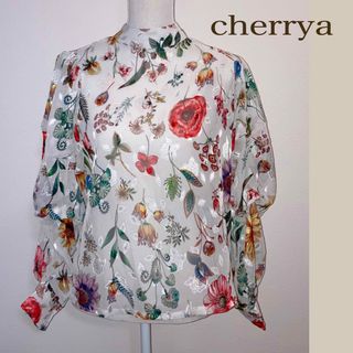 【美品 F】cherrya 花柄シアーシャツ(シャツ/ブラウス(長袖/七分))