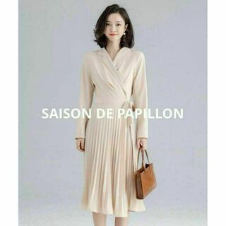 セゾンドパピヨン(SAISON DE PAPILLON)のセレモニー オフィス・パーティー対応 ジャケット風カシュクールプリーツワンピース(ひざ丈ワンピース)