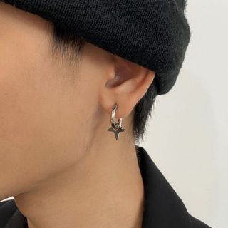 フープ　ユニセックス　シンプル　片耳　ピアス　アクセサリー　シルバー　星　(ピアス(片耳用))