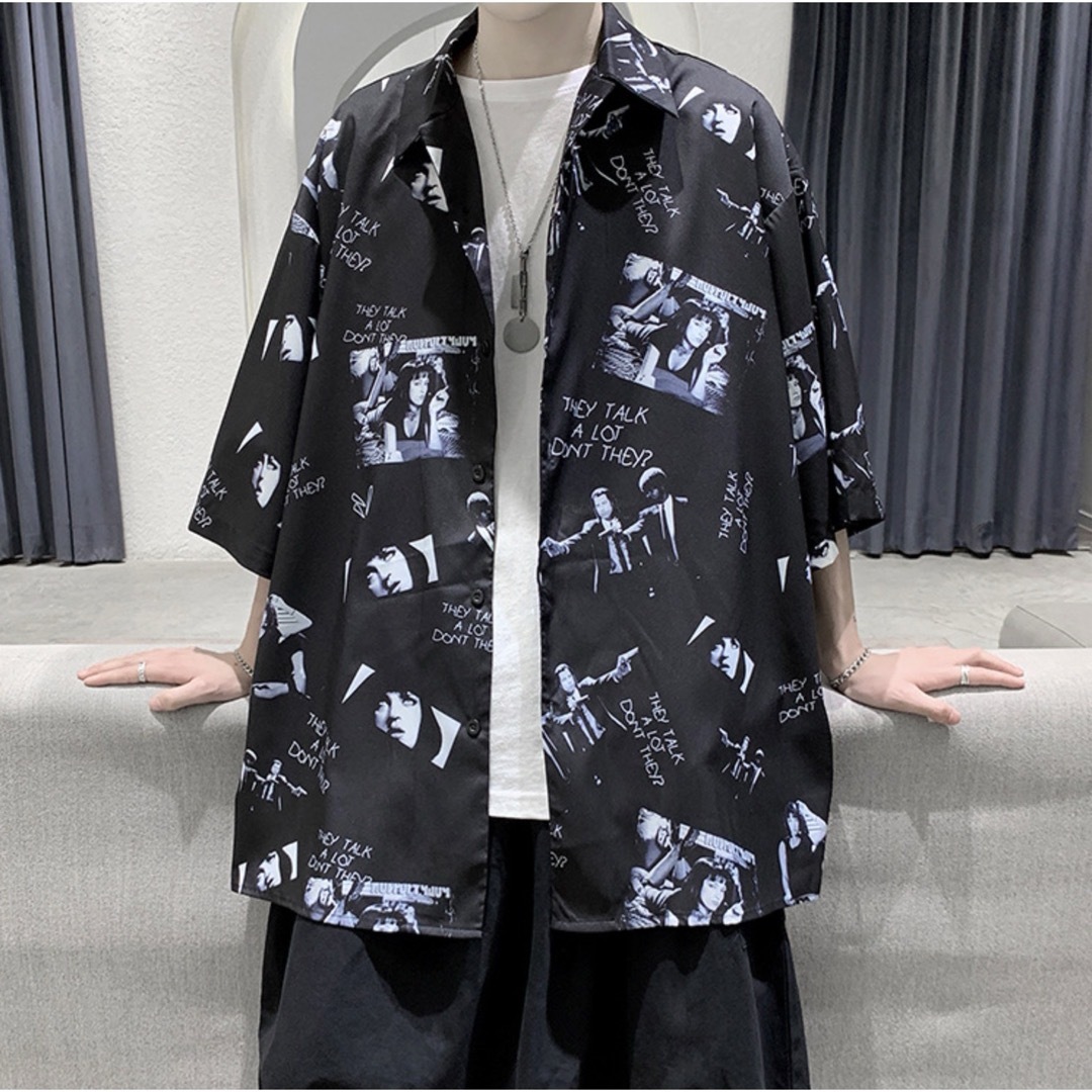 【新品未使用品】フォトプリント 半袖 シャツ ブラック メンズのトップス(Tシャツ/カットソー(半袖/袖なし))の商品写真