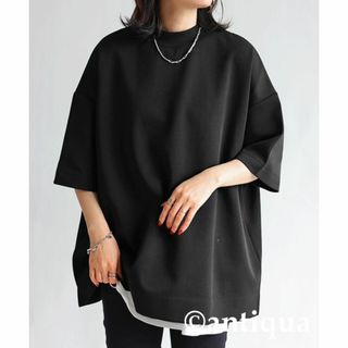 アンティカ(antiqua)の新品☆【antiqua】＼綺麗見せ叶える！／綿混ポンチ素材Tシャツ【アンティカ】(Tシャツ(半袖/袖なし))