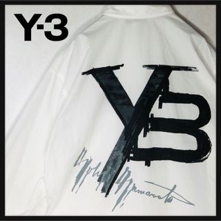 【人気デザイン】y-3 ワイスリー ロングシャツ デカロゴ ヨウジヤマモト 白