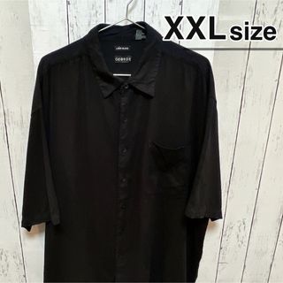 シャツ(shirts)のUSA古着　半袖シャツ　ドレスシャツ　XXLサイズ　ブラック　リネン　麻　無地(シャツ)