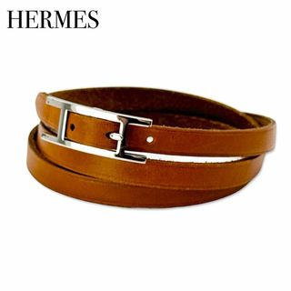 エルメス(Hermes)のエルメス アピ３ レザー シルバー金具 3連 ブレスレット チョーカー ブラウン(ブレスレット/バングル)