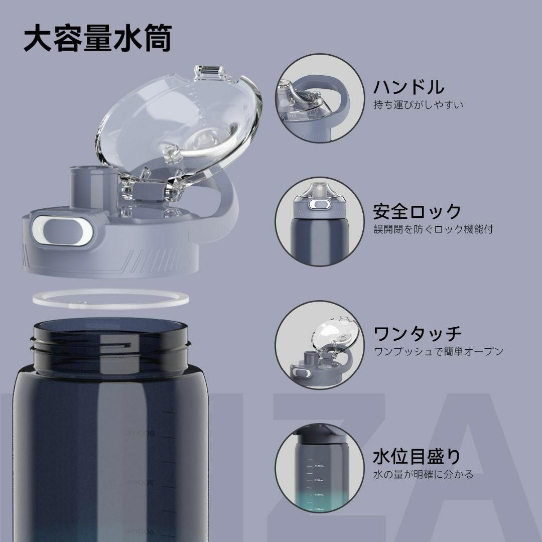 【色: ブルー】SANTECO 水筒 1000ML ボトル 1リットル BPAフ インテリア/住まい/日用品のキッチン/食器(弁当用品)の商品写真