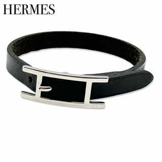 エルメス(Hermes)のエルメス アピ3 レザー シルバー ブレスレット チョーカー アクセ ブラック(ブレスレット/バングル)