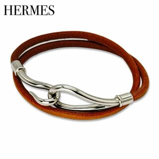 エルメス(Hermes)のエルメス ジャンボ レザー シルバー 2連 ブレスレット チョーカー  ブラウン(ブレスレット/バングル)