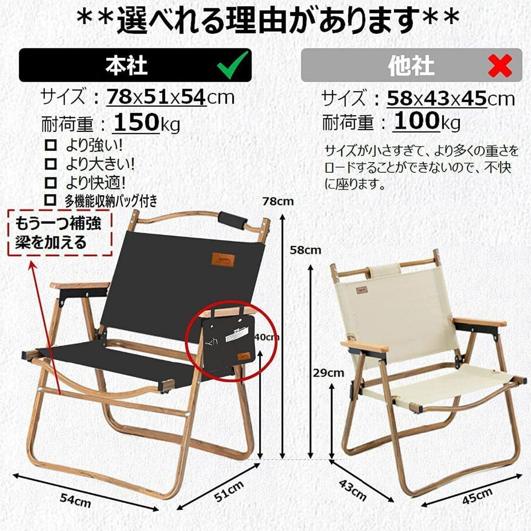 【色: ベージュ-D】アウトドア チェア キャンプ 椅子 木目調フレーム フォー スポーツ/アウトドアのアウトドア(テーブル/チェア)の商品写真