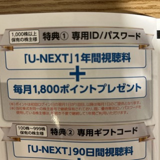 USEN-NEXT 株主優待 U-NEXT1年間視聴料無料＋毎月1800pt(その他)