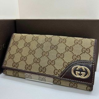 グッチ(Gucci)の【美品】グッチ 181593 長財布 レザー×キャンバス 二つ折り 小銭入れ付き(長財布)