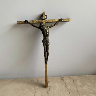 H235 フランス パリ ブロンズ 十字架 キリスト クロス ロザリオ 壁掛け(彫刻/オブジェ)