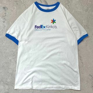 【企業ロゴ】Fedex リンガーネック Tシャツ やや大きめMサイズ 白 青(Tシャツ/カットソー(半袖/袖なし))