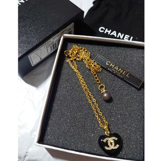 シャネル(CHANEL)のCHANELヴィンテージパーツ ブラックハートネックレス ココマーク ゴールド(ネックレス)