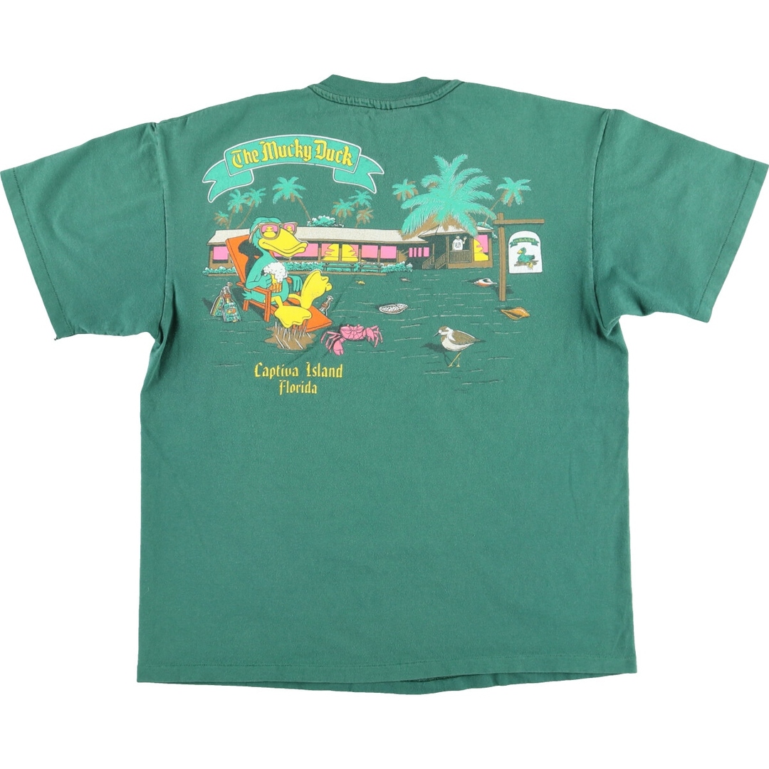 Hanes(ヘインズ)の古着 90年代 ヘインズ Hanes THE MUCKY DUCK ザマッキーダックレストラン アドバタイジングTシャツ USA製 メンズL ヴィンテージ /eaa442893 メンズのトップス(Tシャツ/カットソー(半袖/袖なし))の商品写真