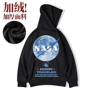 フード付パーカー NASA 宇宙 月 スウェット ヒップホップ ブラック XL(パーカー)