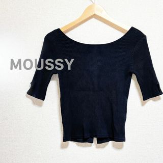 マウジー(moussy)のMOUSSY マウジー カットソー　リブ　黒　ブラック　編み上げ　半袖　トップス(カットソー(半袖/袖なし))