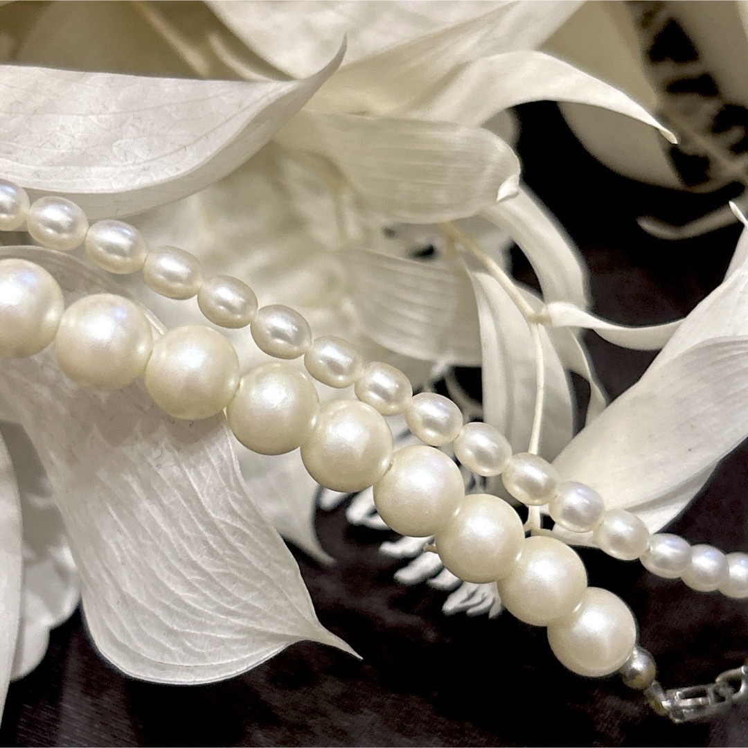 【真珠】パールネックレス 2本セット SILVER刻印有り【フォーマルにも】 レディースのアクセサリー(ネックレス)の商品写真