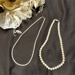 【真珠】パールネックレス 2本セット SILVER刻印有り【フォーマルにも】(ネックレス)