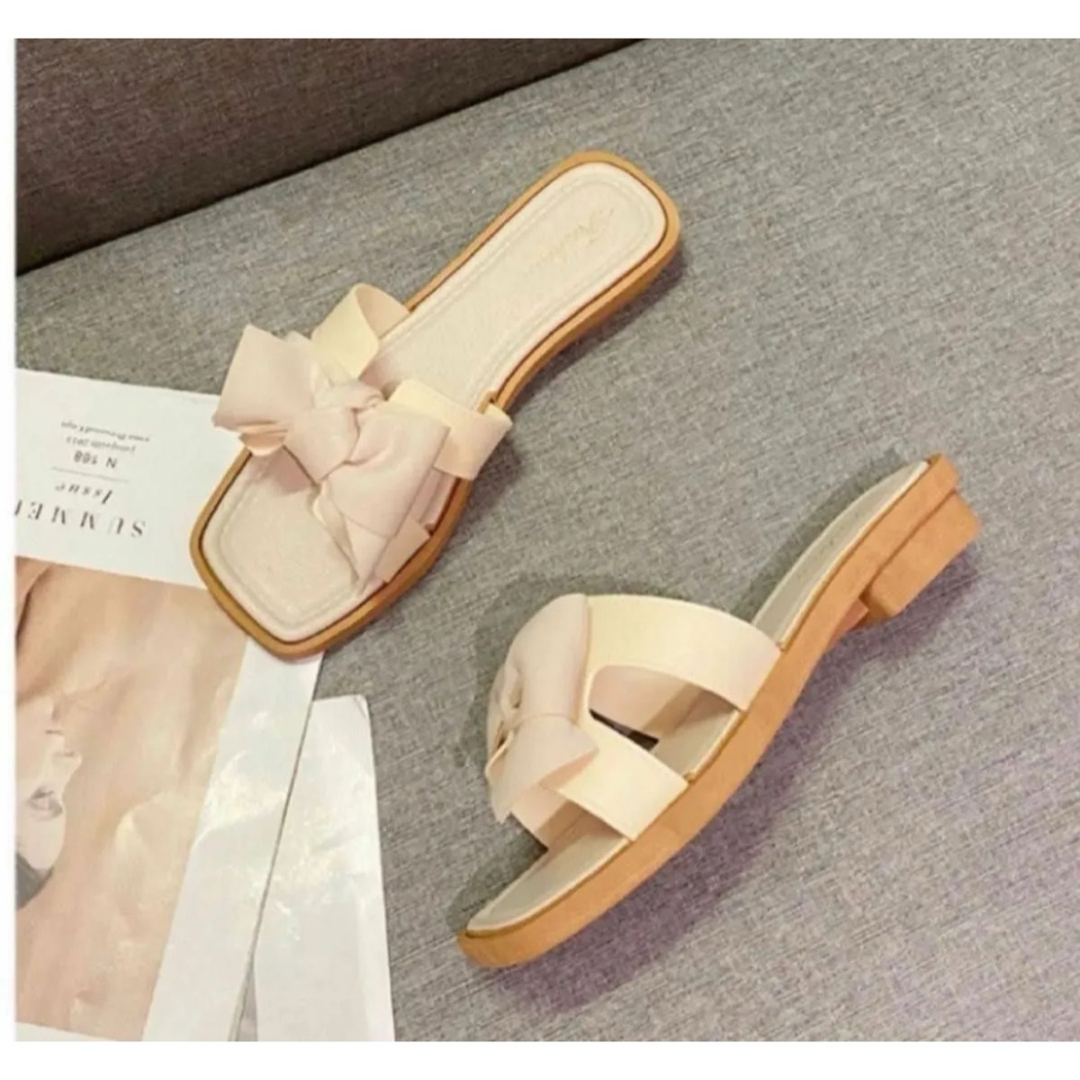 リボン　サンダル  レディース Lサイズ　24〜25cm 白りぼん かわいい レディースの靴/シューズ(サンダル)の商品写真