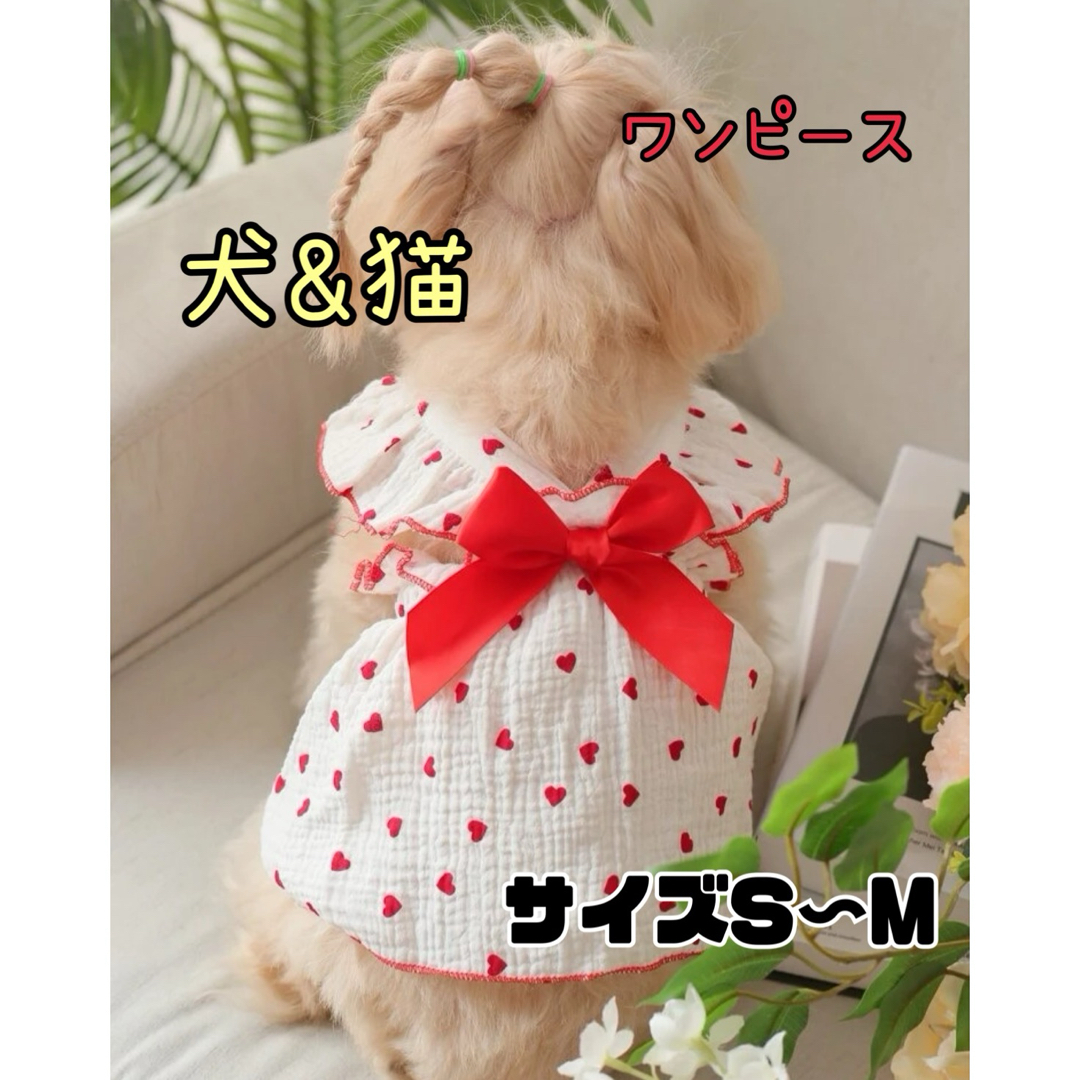 ペットドレス ワンピース 赤リボン 犬服 サイズS 新品未使用 その他のペット用品(犬)の商品写真