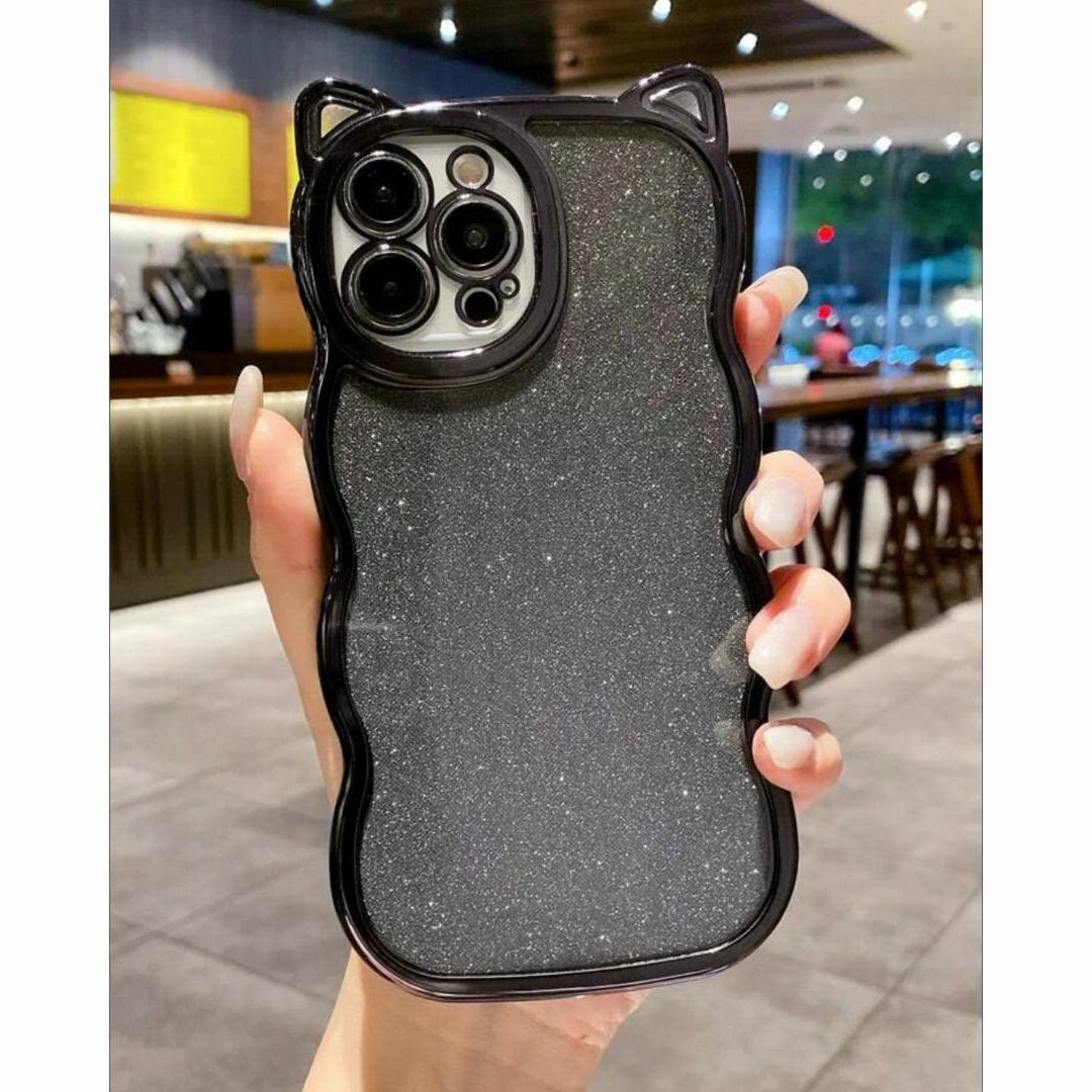 韓国 iPhoneケース ブラック 黒 猫 猫耳 キラキラ オシャレ 韓国 iPhoneケース ブラック 黒 猫 猫耳 キラキラ オシャレ