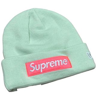 シュプリーム(Supreme)のシュプリーム × ニューエラ  ビーニー ニット帽 ボックスロゴ グリーン系(ニット帽/ビーニー)