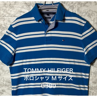 トミーヒルフィガー(TOMMY HILFIGER)のTOMMY HILFIGER ポロシャツ Mサイズ スカイブルーボーダー刺繍ロゴ(ポロシャツ)