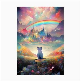 ダイヤモンドアート 30×40サイズ 虹と猫 幻想的な世界 ラウンドストーン(その他)