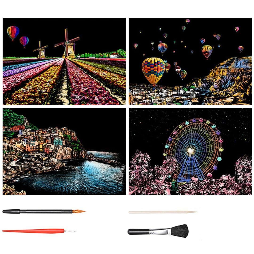 【色: ヨーロッパ風景】LIANHATA スクラッチアート 4枚入 スクラッチ極 その他のその他(その他)の商品写真