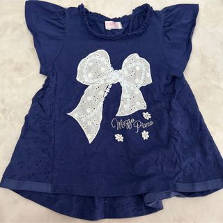 メゾピアノ(mezzo piano)のメゾピアノリボンTシャツ　ネイビー　キッズ服　可愛い　おしゃれ　女の子服(Tシャツ/カットソー)