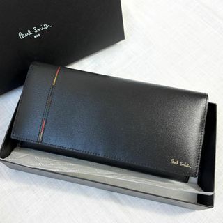 ポールスミス(Paul Smith)の未使用 ポールスミス インセットストライプ 長財布 レザー キレイ目 ブラック(長財布)