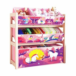 【色:ピンク】おもちゃ収納ラック 木製 おもちゃ箱 子供用絵本棚 おもちゃ収納棚(その他)