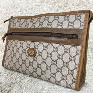 Gucci - 美品　グッチ　セカンドバッグ　GG　スプリーム　プラス　ゴールド金具　ブラウン