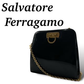 サルヴァトーレフェラガモ(Salvatore Ferragamo)のフェラガモ　ショルダーバッグ　ヴァラチェーン　ガンチーニ　ゴールド金具　ブラック(ショルダーバッグ)