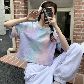 【早い者勝ち】 レディース Tシャツ タイダイ 半袖 シンプル 夏 細見え 華奢(Tシャツ(半袖/袖なし))