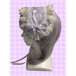 【一点物】 ヘッドドレス ラベンダー × ホワイト ハンドメイド ロリータ(ヘアアクセサリー)