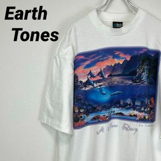 Earth Tones Tシャツ L シングルステッチ イラスト イルカ 自然(Tシャツ/カットソー(半袖/袖なし))