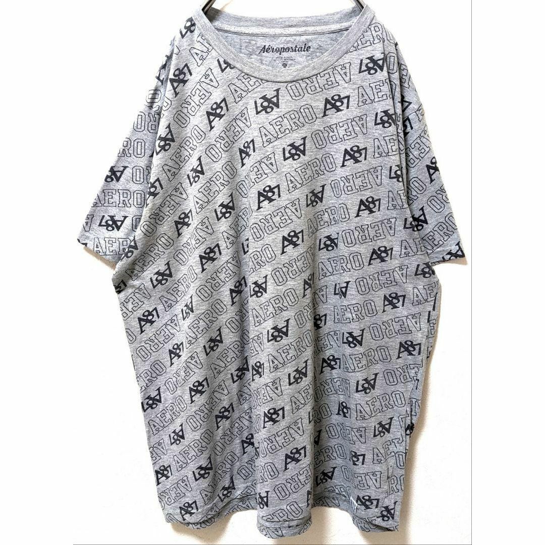 AEROPOSTALE(エアロポステール)のエアロポステール ロゴ 総柄 Tシャツ グレー 灰色 2XL 古着 メンズのトップス(Tシャツ/カットソー(半袖/袖なし))の商品写真