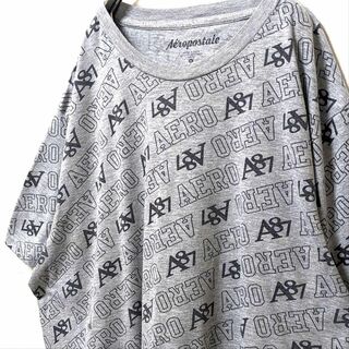 エアロポステール(AEROPOSTALE)のエアロポステール ロゴ 総柄 Tシャツ グレー 灰色 2XL 古着(Tシャツ/カットソー(半袖/袖なし))