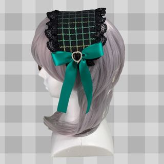 ヘッドドレス 緑×黒 グリーン×ブラックハンドメイド ゴスロリ ロリータ(ヘアアクセサリー)