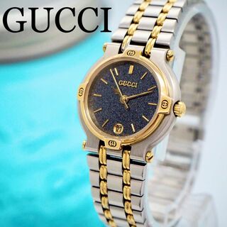 グッチ(Gucci)の339 GUCCI グッチ時計　レディース腕時計　コンビ　デイト　ブラック文字盤(腕時計)